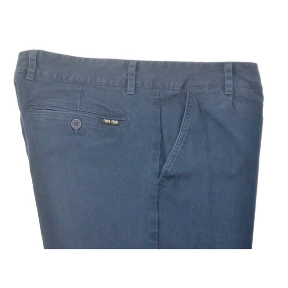 TEDDY FRESH Men's Flat Front Khaki / Chino Cropped Pants SIZE 34/25 Navy Blue - Picture 2 of 9